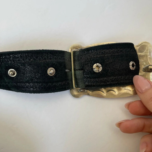 Native American Turquoise Silver Genuine Leather Buckle Tooled Belt black Sz 38 - Picture 8 of 8